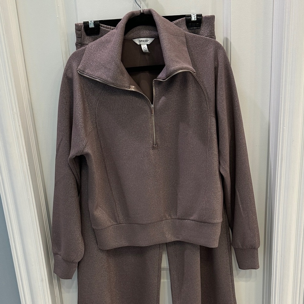SPANX Air Essentials Half Zip & Wide Leg Pant Women's in Smoke Silver Shimmer